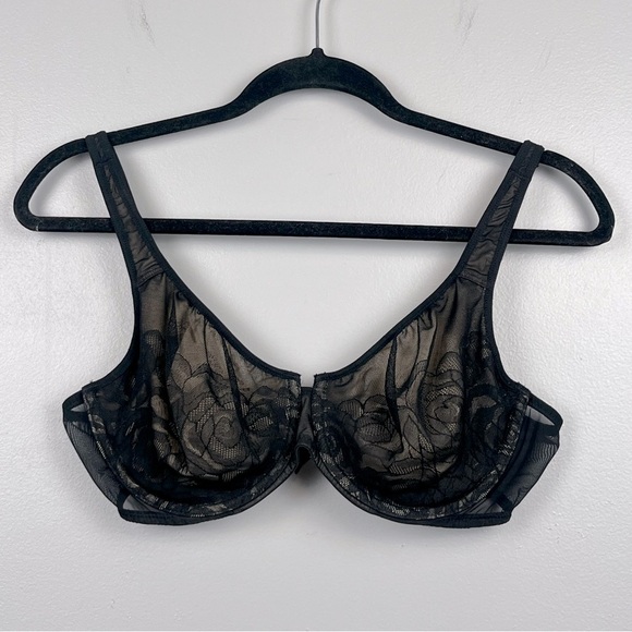 Wacoal 855225 black Stark Beauty sheer mesh lace underwire unlined bra, 36D. - Picture 2 of 10
